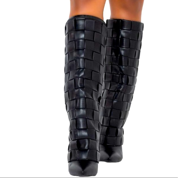 Azalea Wang Black Vegan Leather Tall Slouchy Knee High Ultra Platform Boots - Picture 1 of 4